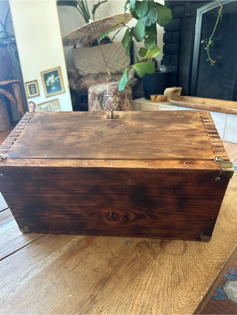 Rustic handmade VTG vintage Wooden Storage Box - Brown 14.5” x 7.5” x 7.5”